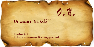 Orowan Niké névjegykártya